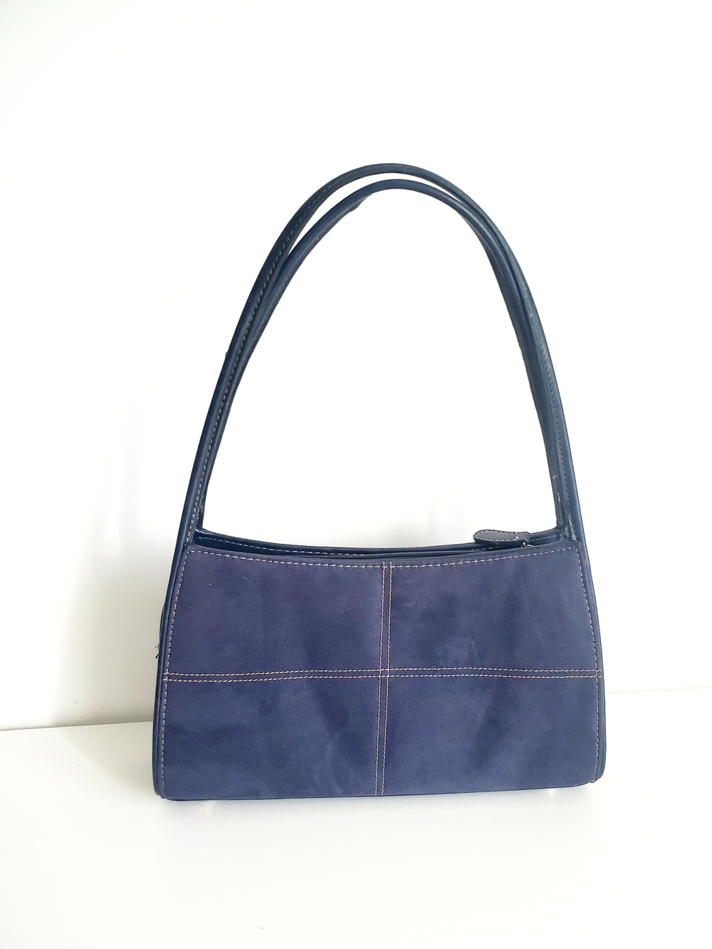 Classic Navy Suede Shoulder Bag - Women